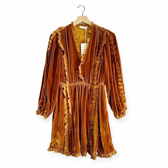 Ulla Johnson Erika Dress, in Sandstone,‎  Velvet Ruffle Trim,  Size 0, NWT - Picture 3 of 16